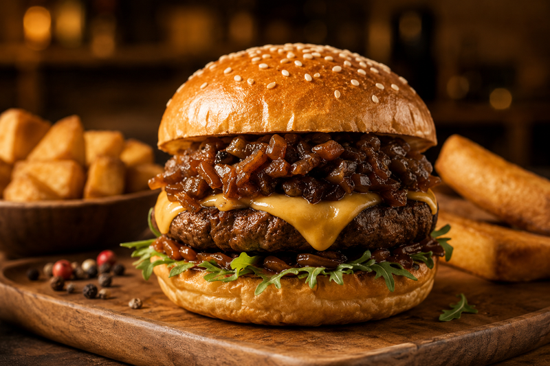 Hambúrguer de Novilho Angus com Agridoce de Cebola Santa Gula