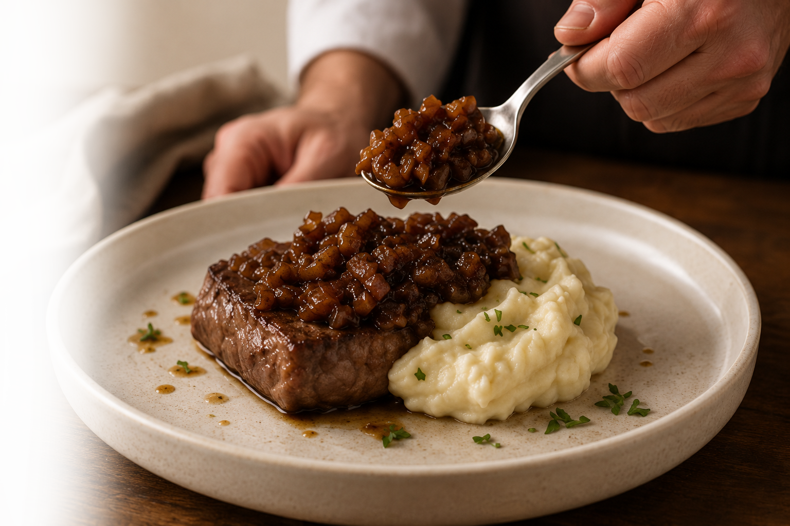 Prato de carne com agridoce de cebola